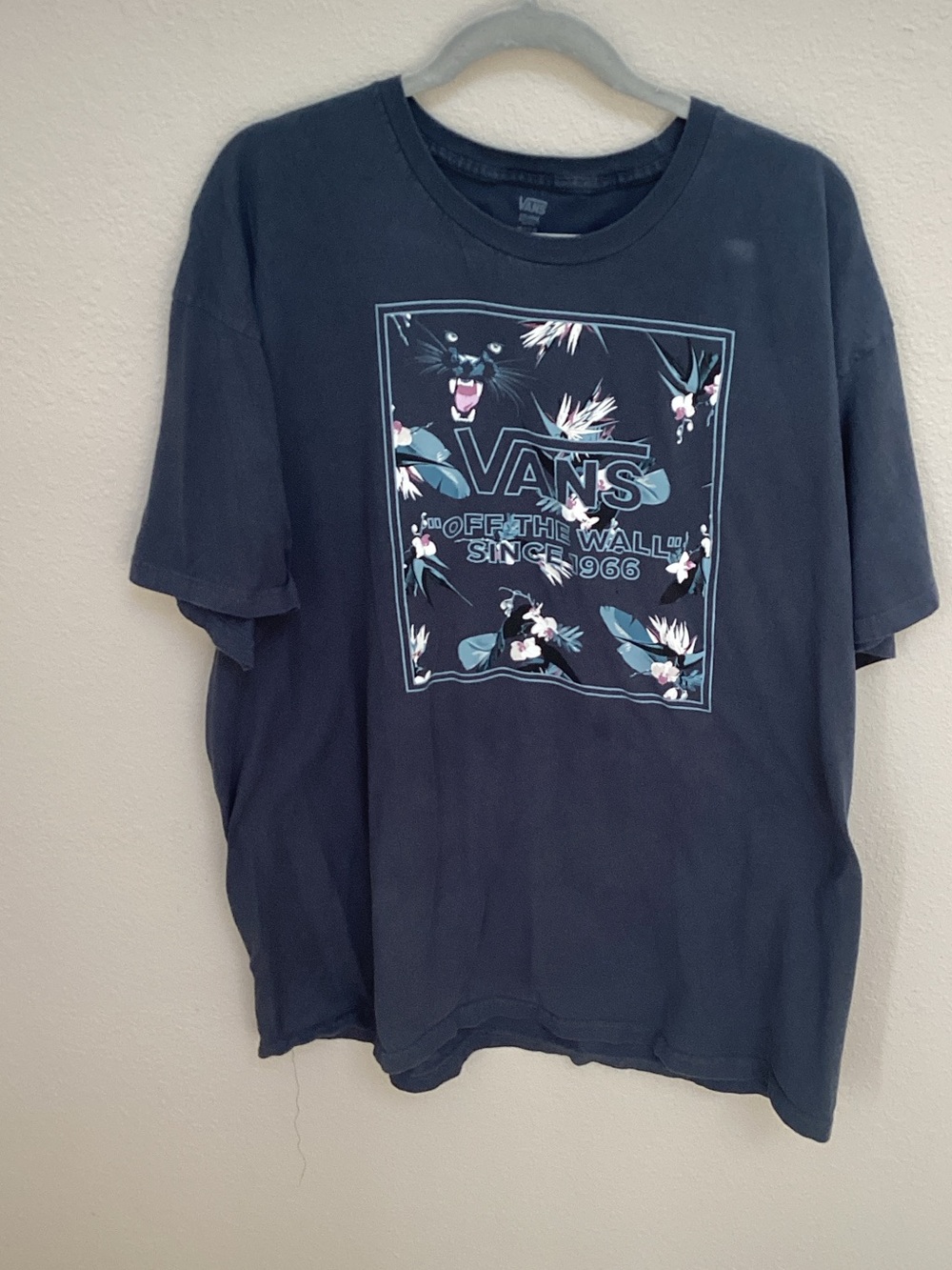 Vans Men's Dark Navy Graphic Tee with Floral Panther Print